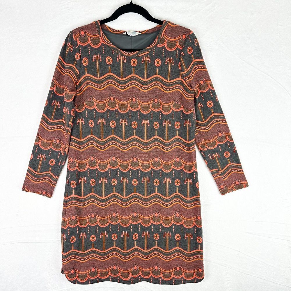 Boden Francesca Day Dress Size 8 Long Geometric Neon Orange Grey Shift